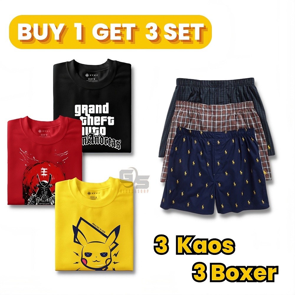 Setelan 100RB Dapat 3 kaos Distro + 3 Celana Stelan T-Shirt Pria Wanita Cowok Cewek Terbaru