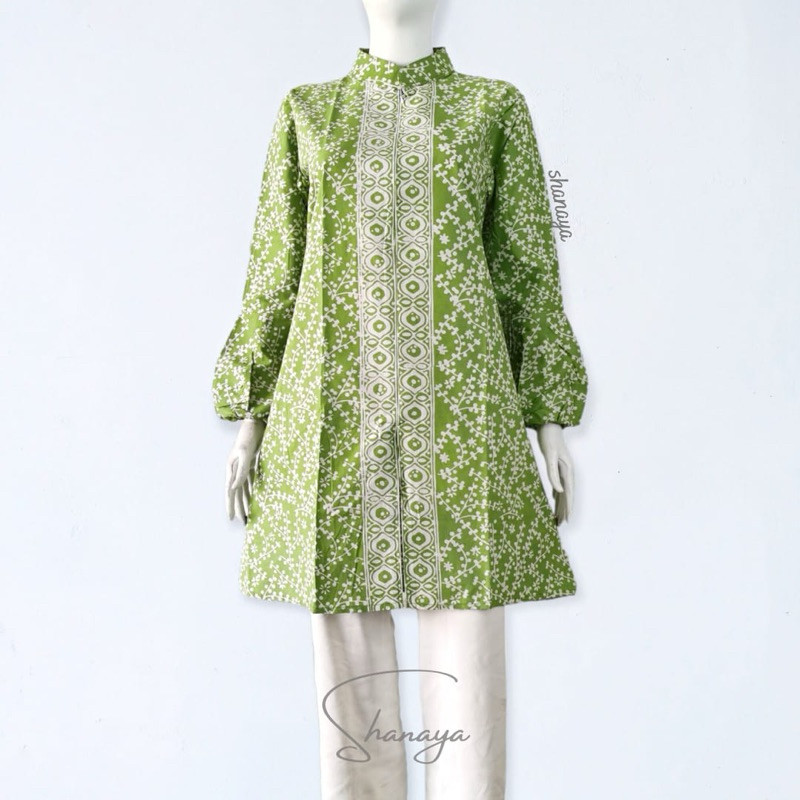 LAPIS TRICOT Zendaya baju batik wanita Tunik kekinian motif garis terbaru warna sage green dan purpl