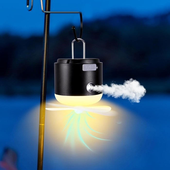 Lampu Lentera Emergency Darurat Kipas Power Bank Humidifier Nano Pelembab Pengusir Anti Nyamuk Serangga Gantung Magnetic Camping Kemah Glamping Outdoor Portable 4in1 Rechargeable Recharge Cas Baterai 2400MAH Compact Ringan Tahan Air IPX4 4 Mode Cahaya