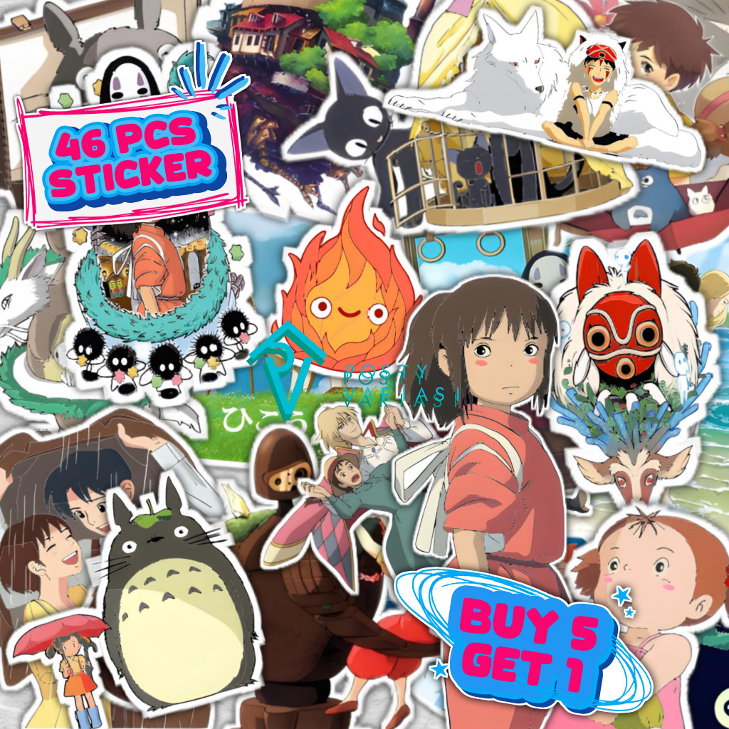 

60 Pcs Stiker Pack Aesthetic Anime Ghibli Untuk Case HP Laptop Helm Tumbler Anti Air Sudah Cutting