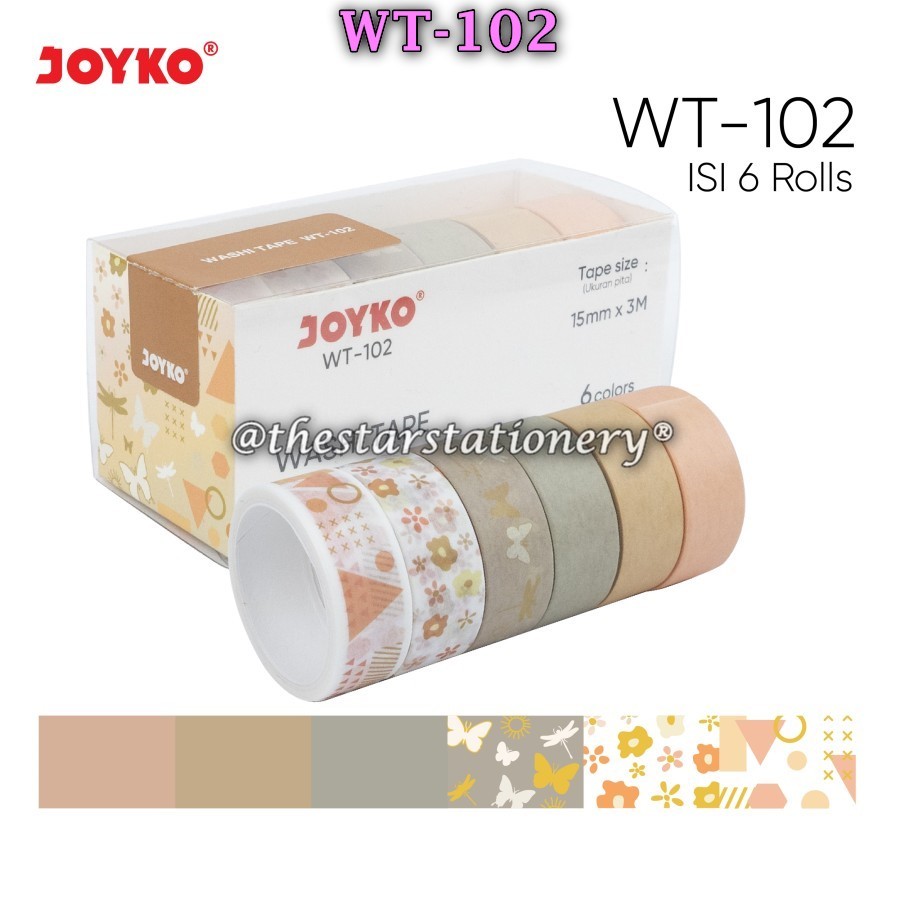 

(1 Set Isi 6 Warna) GROSIR Washi Tape Joyko WT-102 / Pita Perekat Selotip Kertas Joyko WT-102
