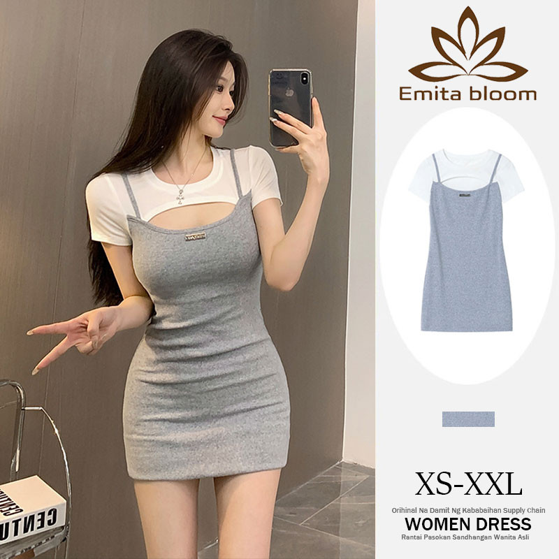 EMITA BLOOM dress ketat wanita pres body baju mini dress simple elegan lengan pendek wanita kekinian