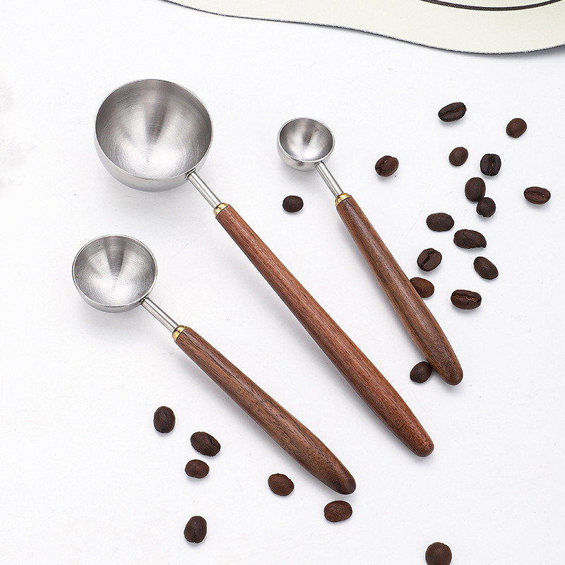 

Wooden Handle Stainless Steel Coffee Scoop Tablespoon Measuring Spoon Walnut Wood Long Handle Coffee Spoons Cafe Decoration