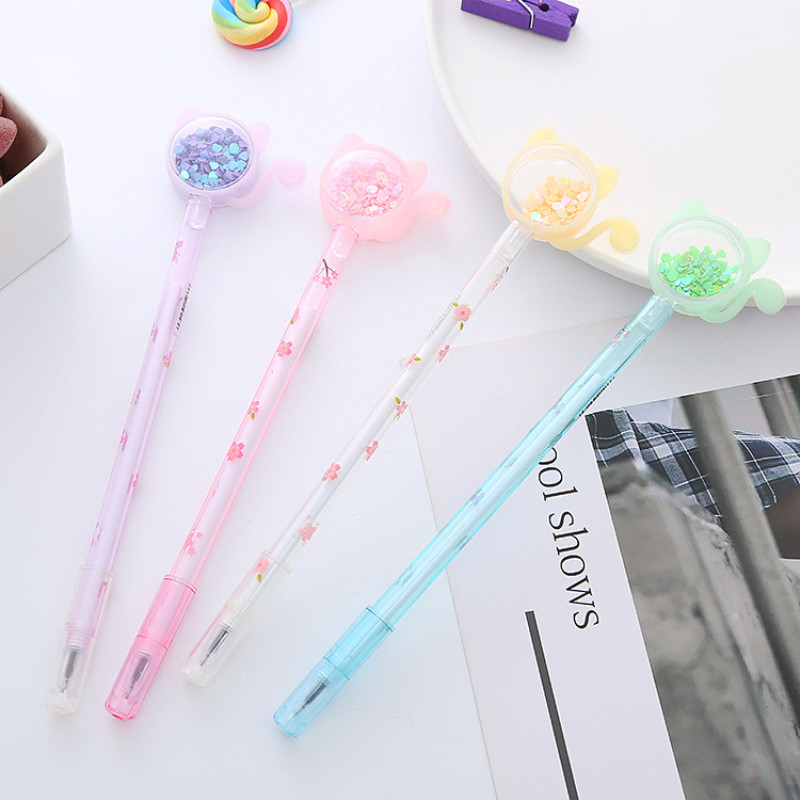 

4 Pcs Stationery Pens Creative Kawaii Cat Glitter Recreation Cute Gel Pen Colorful Cat Design Gel Pens for Girls Kids Women