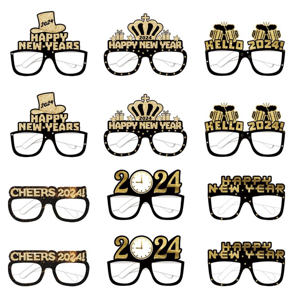 

6/12Pcs Glasses Frame Eye-catching 2024 Happy New Year 3D Eyewear Party Props for Festival Decoration