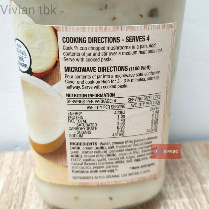 

vv Leggos Carbonara Pasta Sauce 490gr - Saus Pasta Leggo's Karbonara AUS - Standar