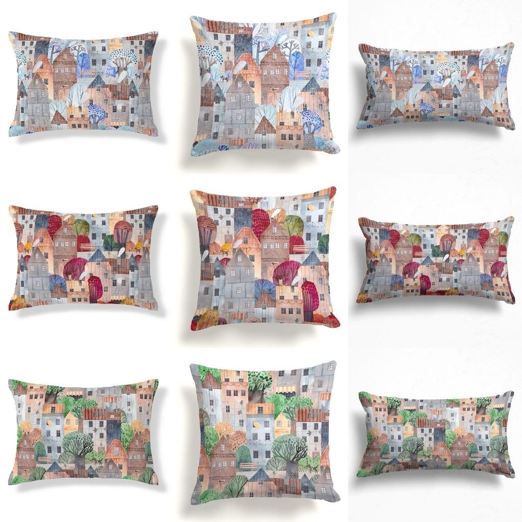 SARUNG Bantal Sofa Print Motif Urban City Seasons Series 40x40 / 60x60 / 45x30 / 90x45 cm Estetik Ae