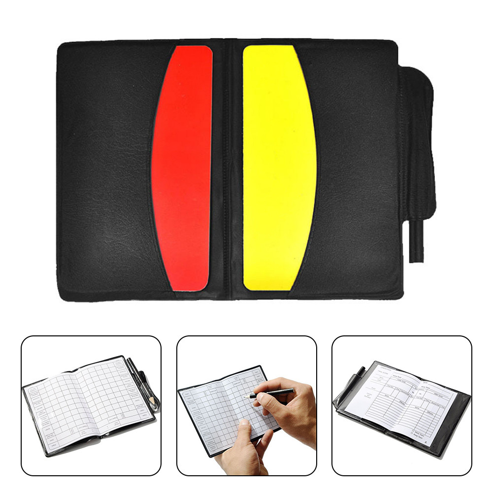 

1Pcs Soccer Referee Record Book Fluorescent Red Yellow Cards With Leather Wallet And Pencil Recording Paper Football Equipment