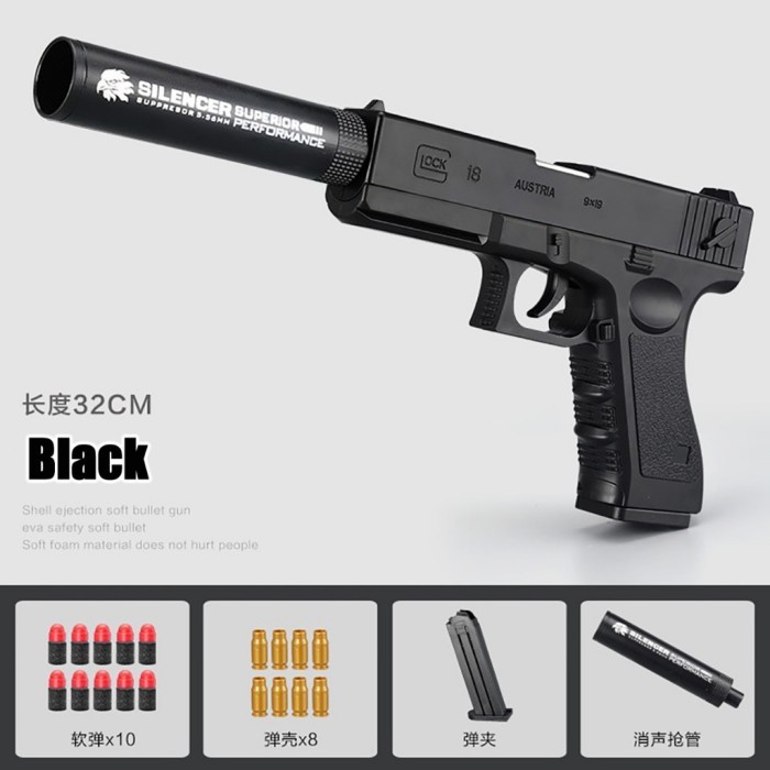 pistol mainan blowback shel ejject otomatis tanpa kokang - Hitam