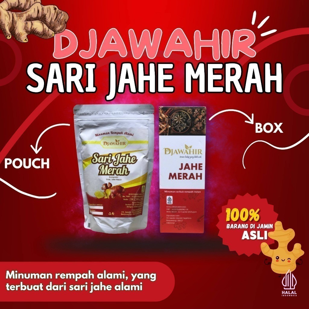 

Termurah Djawahir Jahe Merah BOX Isi 4 Sachet & Pouch 250gr