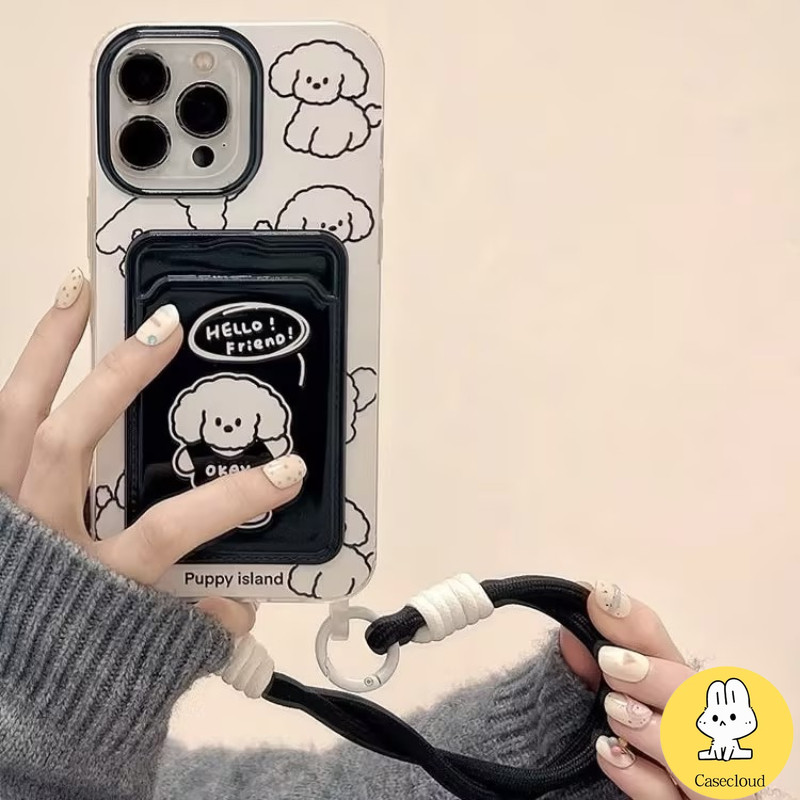 Casing Anak Anjing Warna Hitam Putih Kontras Garis Yang Lucu dan Kreatif Cocok Kompatibel Untuk IPho