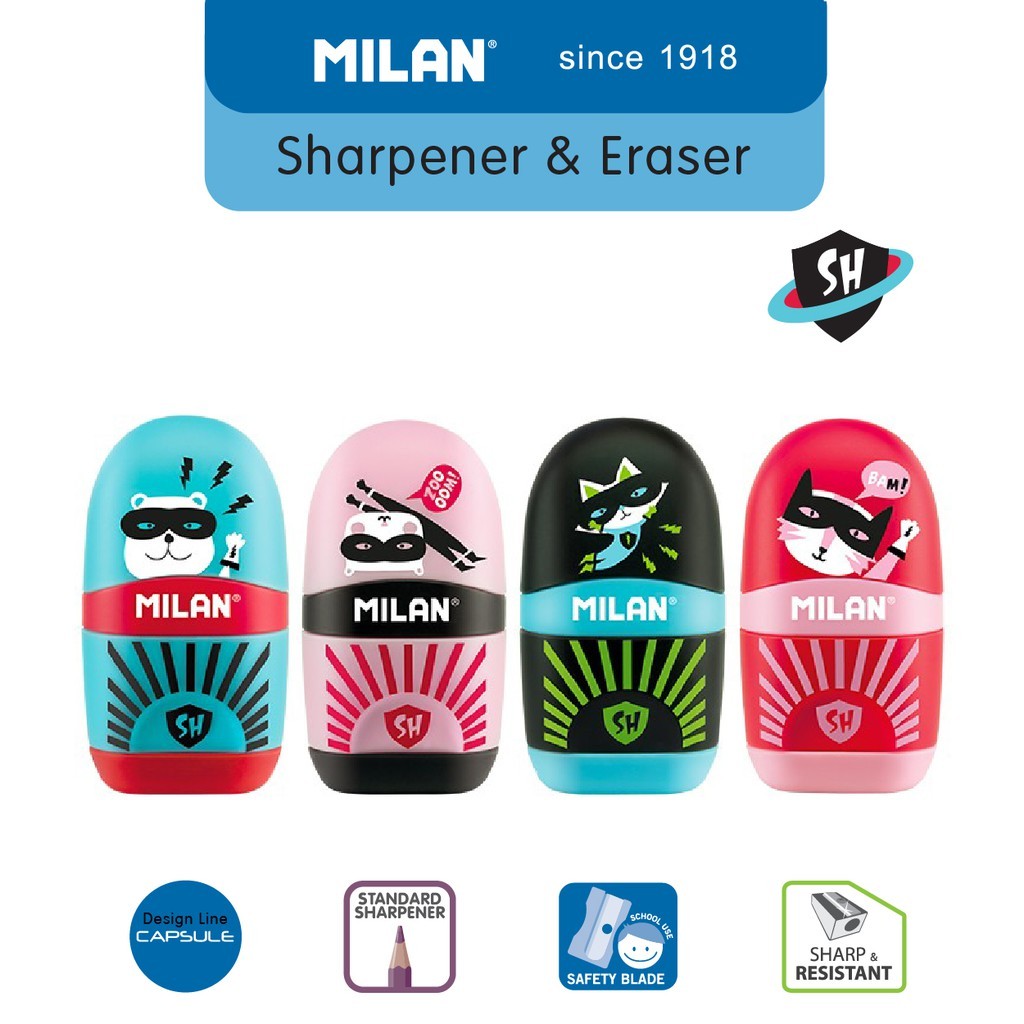

[BMS Bekasi] Milan Super Heroes Rautan Pensil dan Penghapus Motif Superhero / Sharpener & Eraser - 47011SH