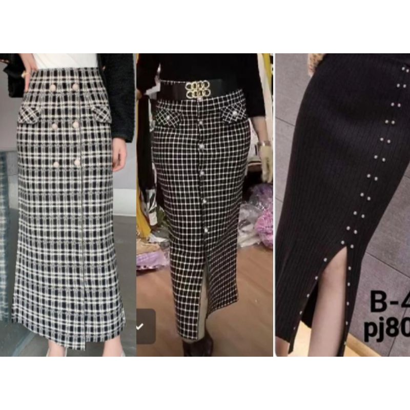 rok rajut span import kancing mutiara fashion terbaru