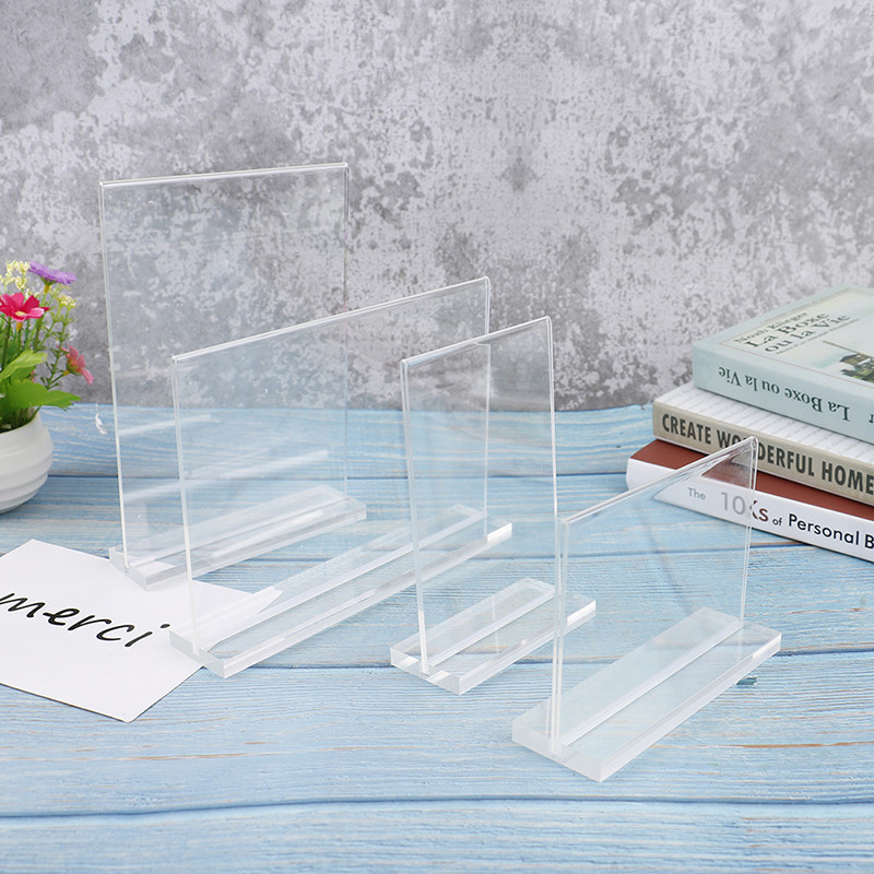 1pcs Double Side Acrylic Display Stand T Shape Slanted Sign Holders Desktop Paper Menu Holder Advert