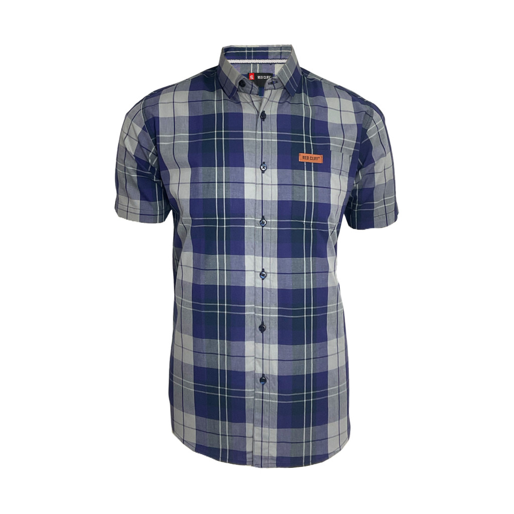 Redcliff Kemeja Pria Kotak-Kotak Pendek Ungu 6BK000503