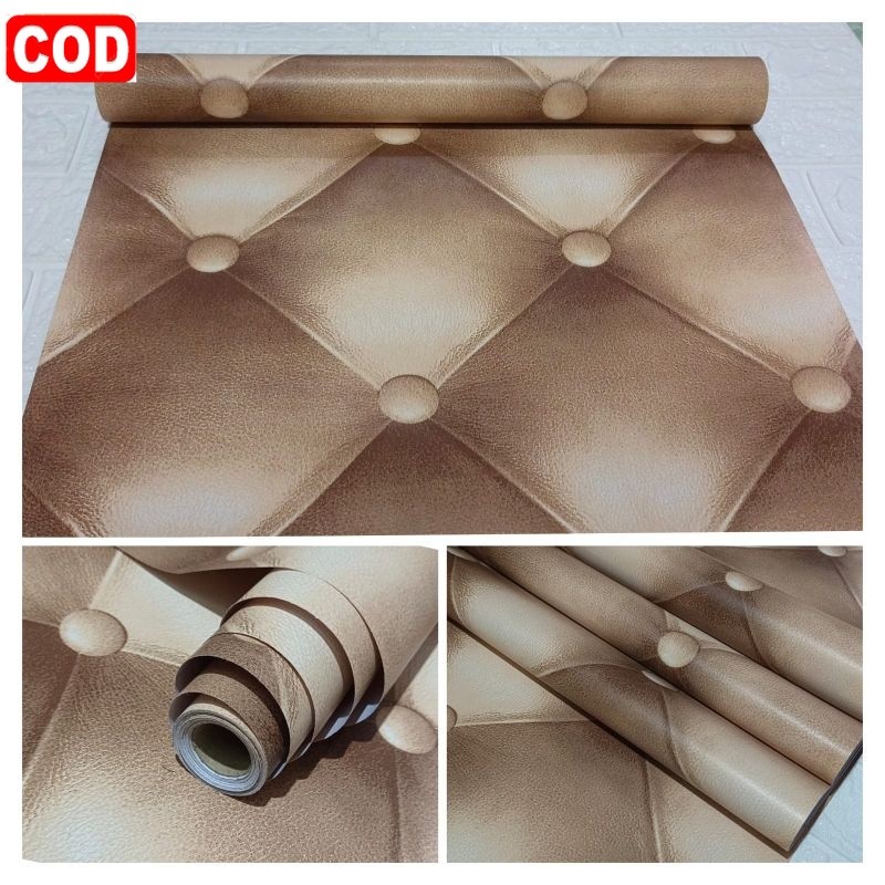 Wallpaper Sticker Dinding Coklat Kulit Sofa 3D Buat Dinding Rumah Ruang Tamu Dan Kamar Tidur Elegan 
