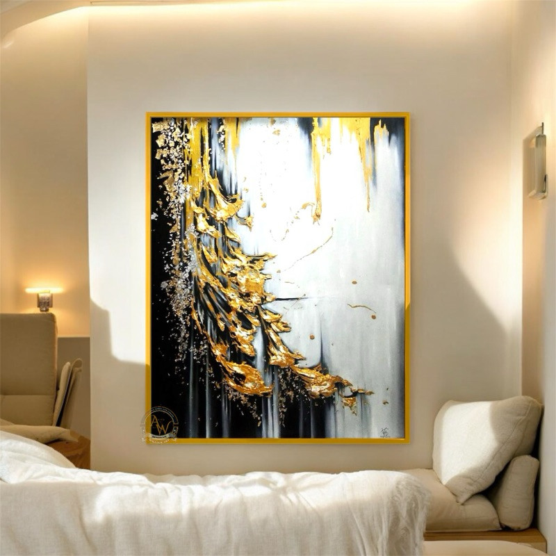 

lukisan abstrak modern art gold and black aesthetic