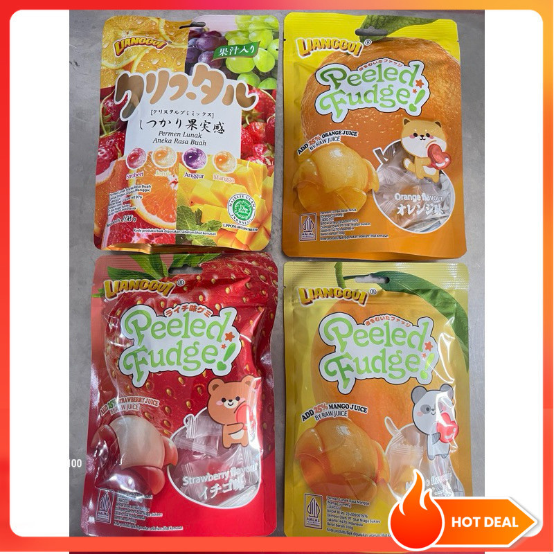 

[Hampers/Gift] HALAL Lianggui PEELED FUDGE | Permen Lunak Aneka Buah Viral | Candy Jelly Gummies Manggo Permen Lunak Rasa Jagung Peeled Fudge 108g Permen Lunak Rasa Jeruk Strawbery Mangga