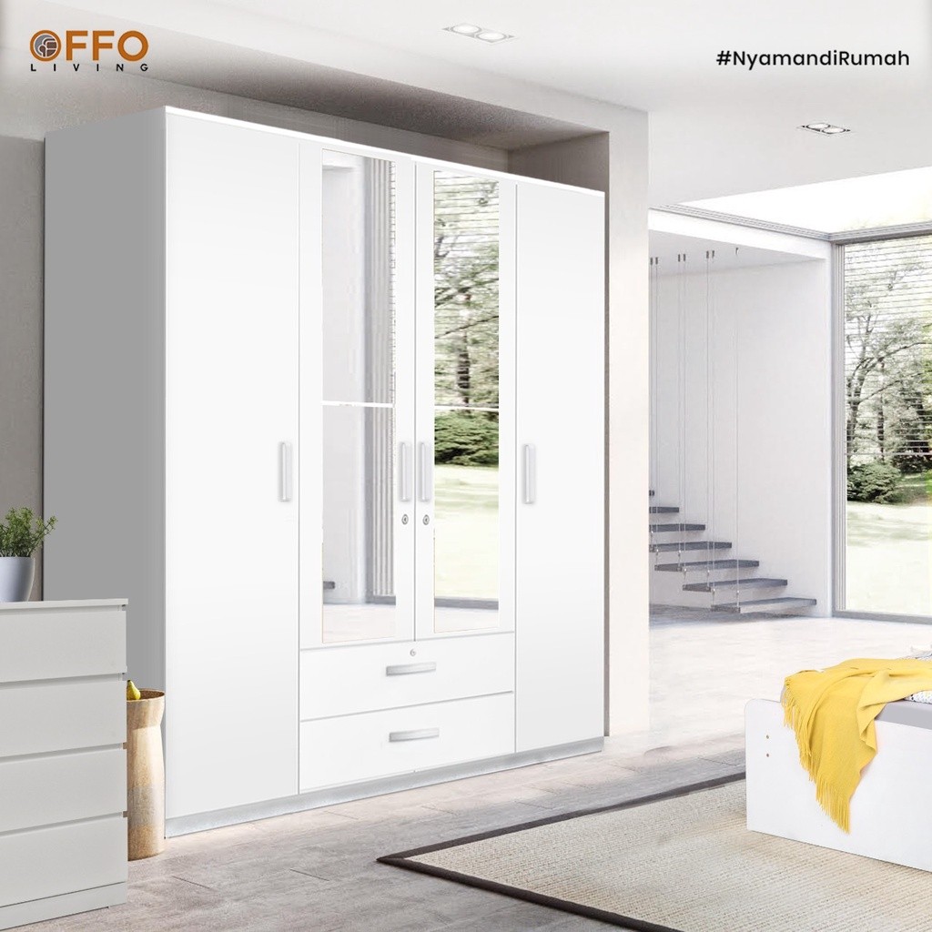 Offo Living - Lemari Pakaian Lemari Baju dengan Cermin - AKEMI 4 Pintu