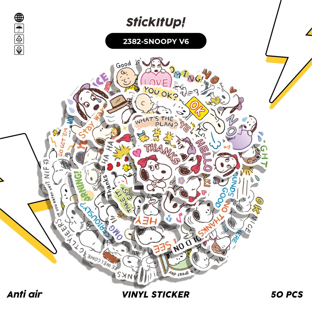 

COD✨ 50 Pcs Stiker Pack SNOOPY V6 Lucu Aesthetic Vynil Waterproof untuk Freebies Sticker Buku Journal Casing HP Laptop