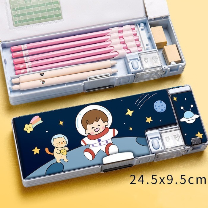 

BEST[Promo] New Model Kotak Pensil Lucu Pola Kartun Lapisan Ganda dengan Rautan - New AstroBlue