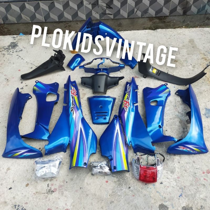 FULL BODY KASAR HALUS HONDA SUPRA FIT LAMA WARNA BIRU SET STRIPING