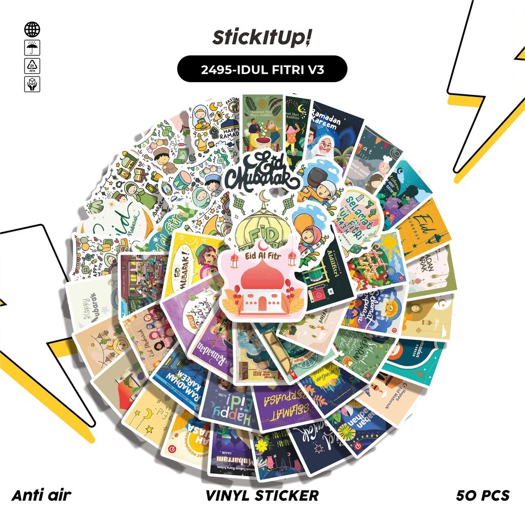 

COD✨ 50 Pcs Stiker IDUL FITRI V3 Lucu Anti Air Untuk Dekorasi Notebook Sepeda Skateboard Handphone DIY