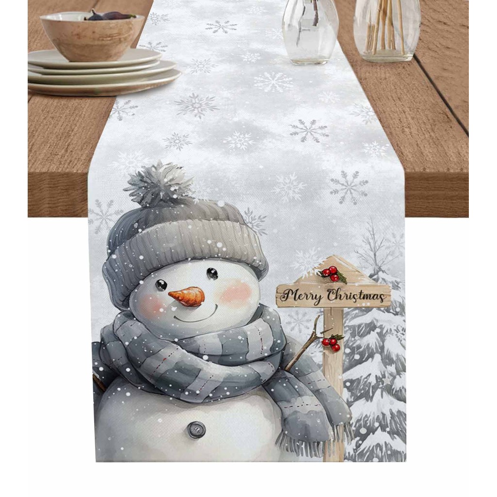 Christmas Winter Snowman Snowflake Table Runner Decoration Home Decor Dinner Table Decoration Table 