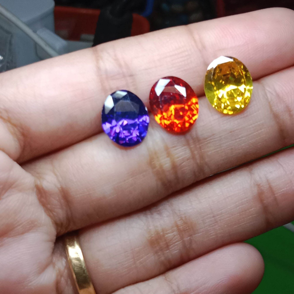 Borongan 3 pcs batu permata diamond american kecubung ungu paparacha peridot sintetic tidak asli