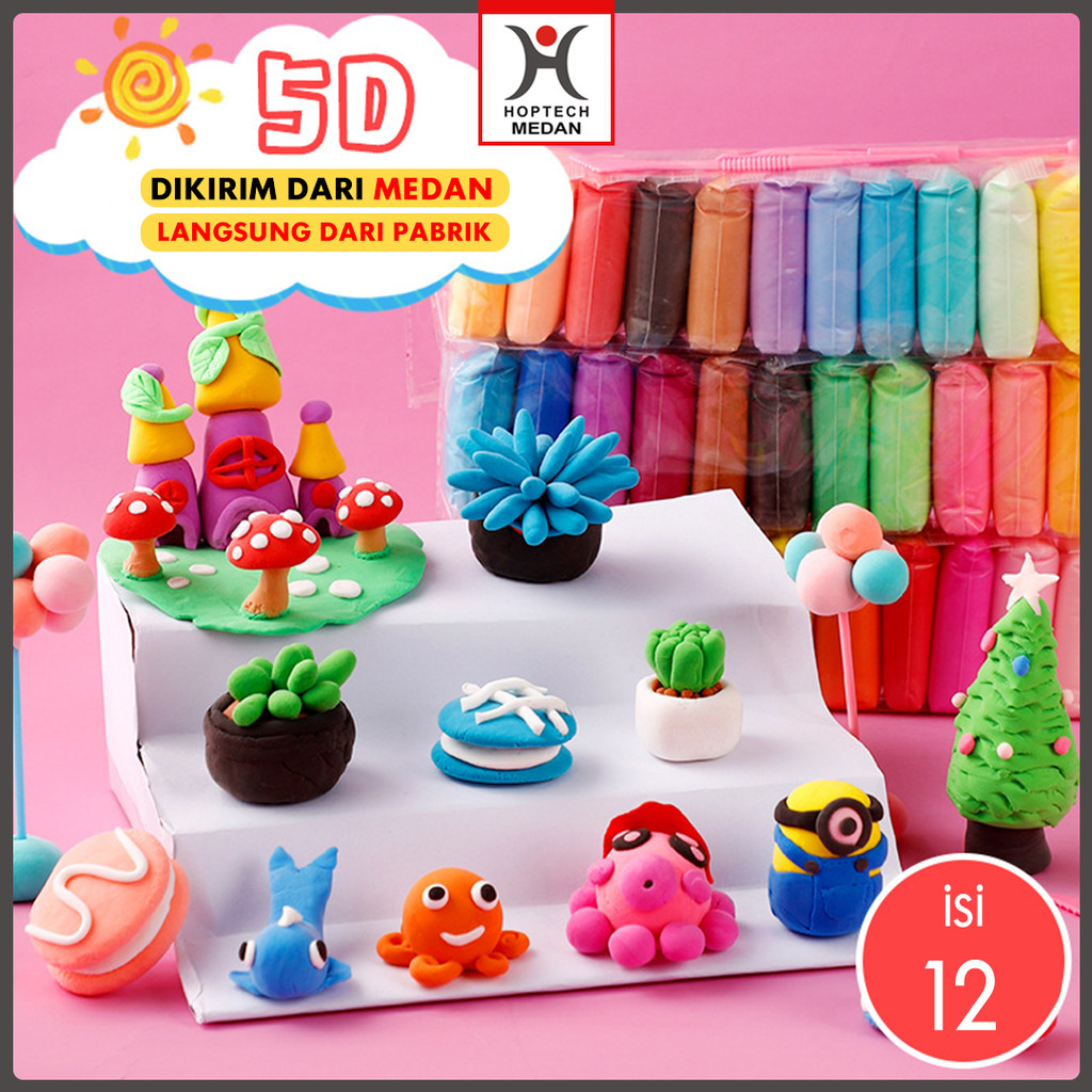 Hoptech Medan - Clay Polymer Mainan Anak Isi 12pcs Edukasi Slime Clay Dough Colour Play - Bestseller