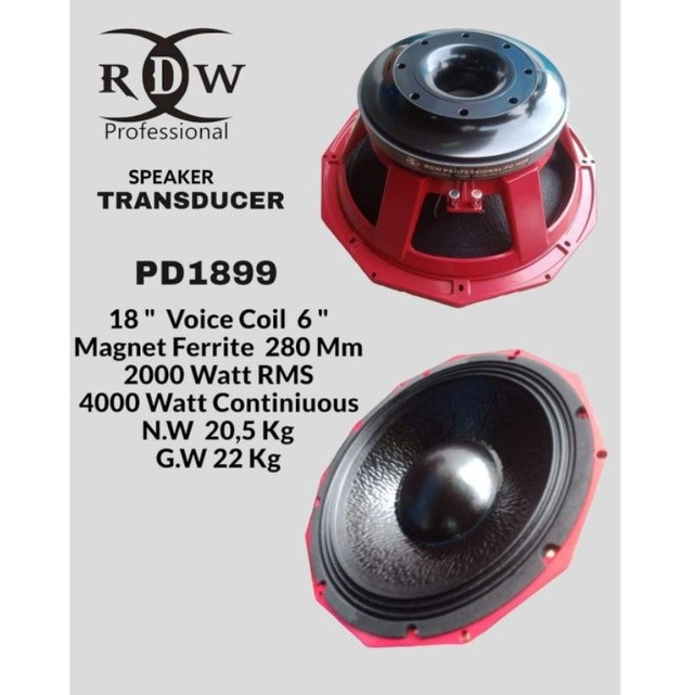 Speaker rdw 18 pd1899 ls1899 original badak voice coil 6 inch