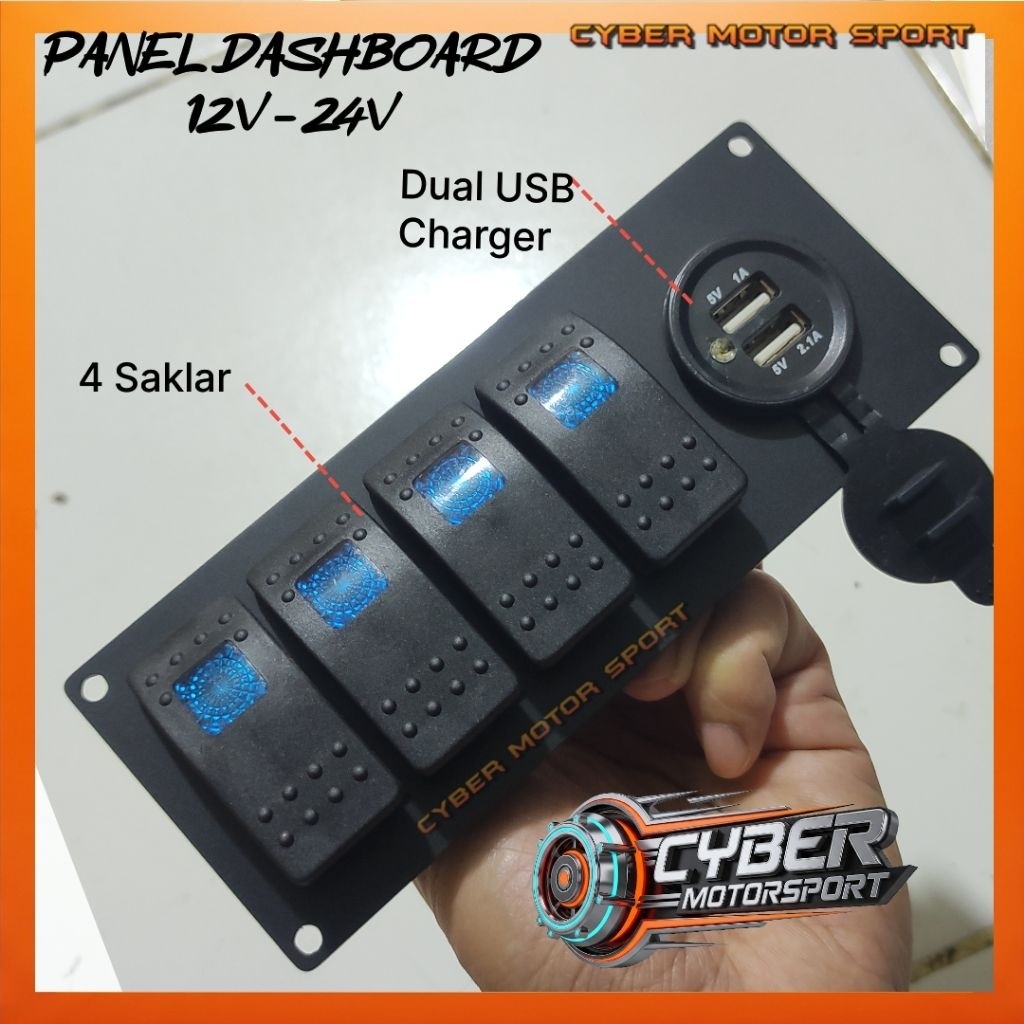 Dashboard panel mobil universal 12volt 24volt interior panel  saklar lampu Dual USB charger sakelar 