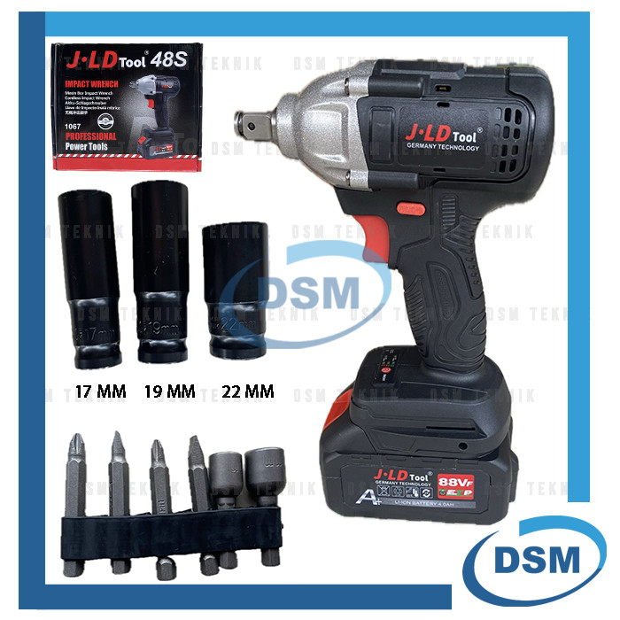 JLD 1 BATERAI CORDLESS IMPACT WRENCH 48V HITAM MESIN BOR BUKA BAUT KUNCI