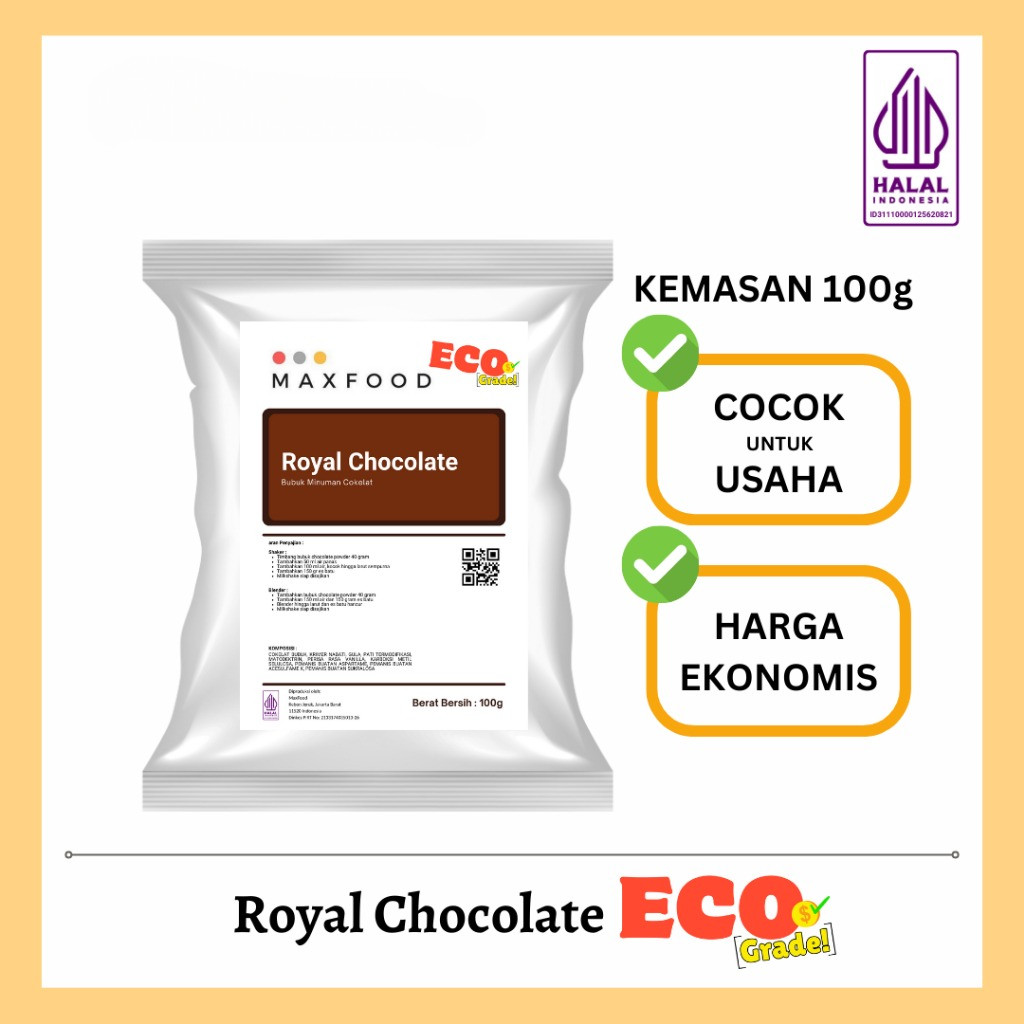 

Ready MAXFOOD - [ECO] Royal Chocolate Powder / Minuman Bubuk Rasa Royal Coklat Milkshake Ekonomis 100 GR