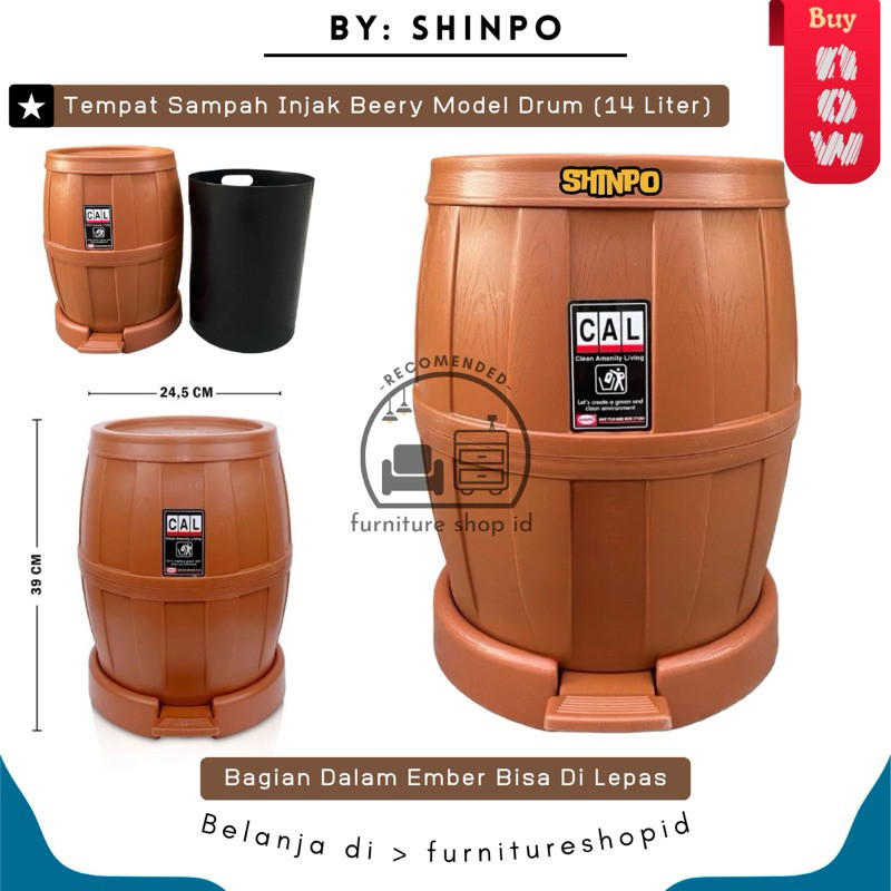 Shinpo - Tempat Sampah Injak 14 Liter Model Drum Mini - Tempat Sampah Indoor