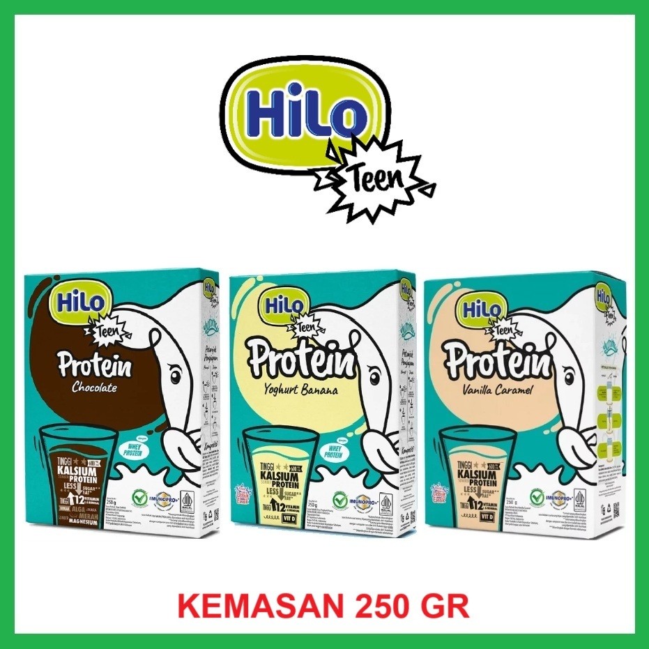

Hilo Teen Protein Susu Kalsium & Protein Rasa Chocolate / Vanilla Caramel / Yoghurt Banana 250 Gr