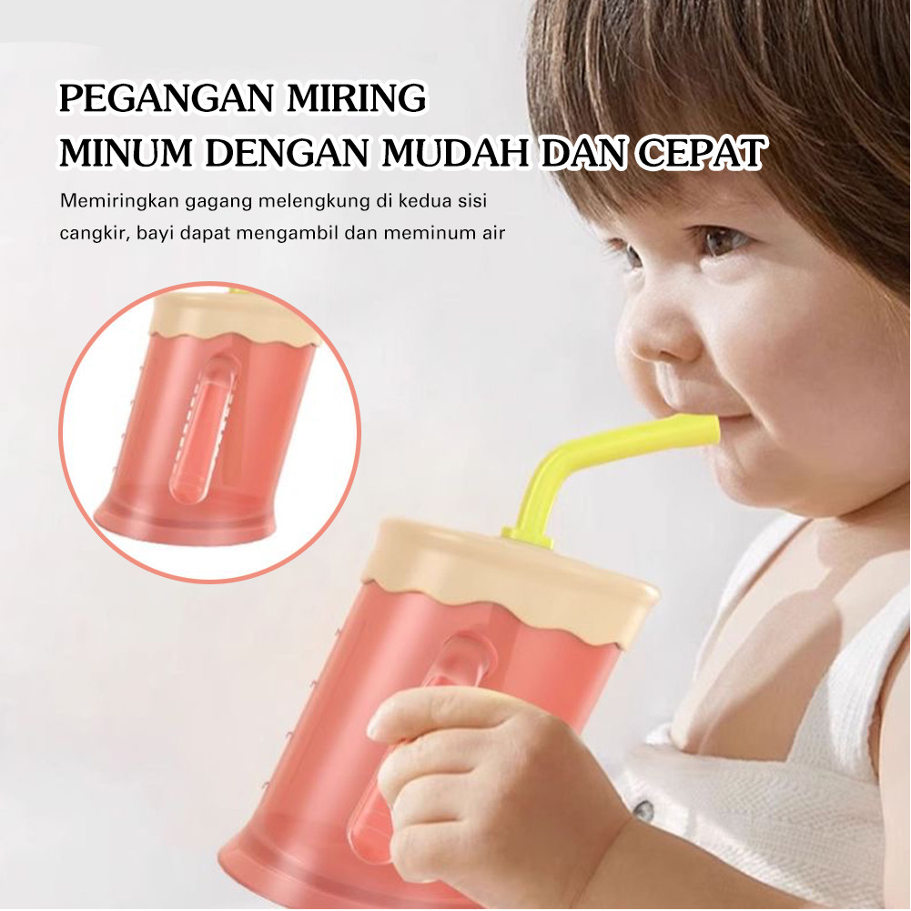 Curve Training Straw Cup / Gelas MPASI Bayi Gelas Bayi Anti Tumpah Bocor Ququ