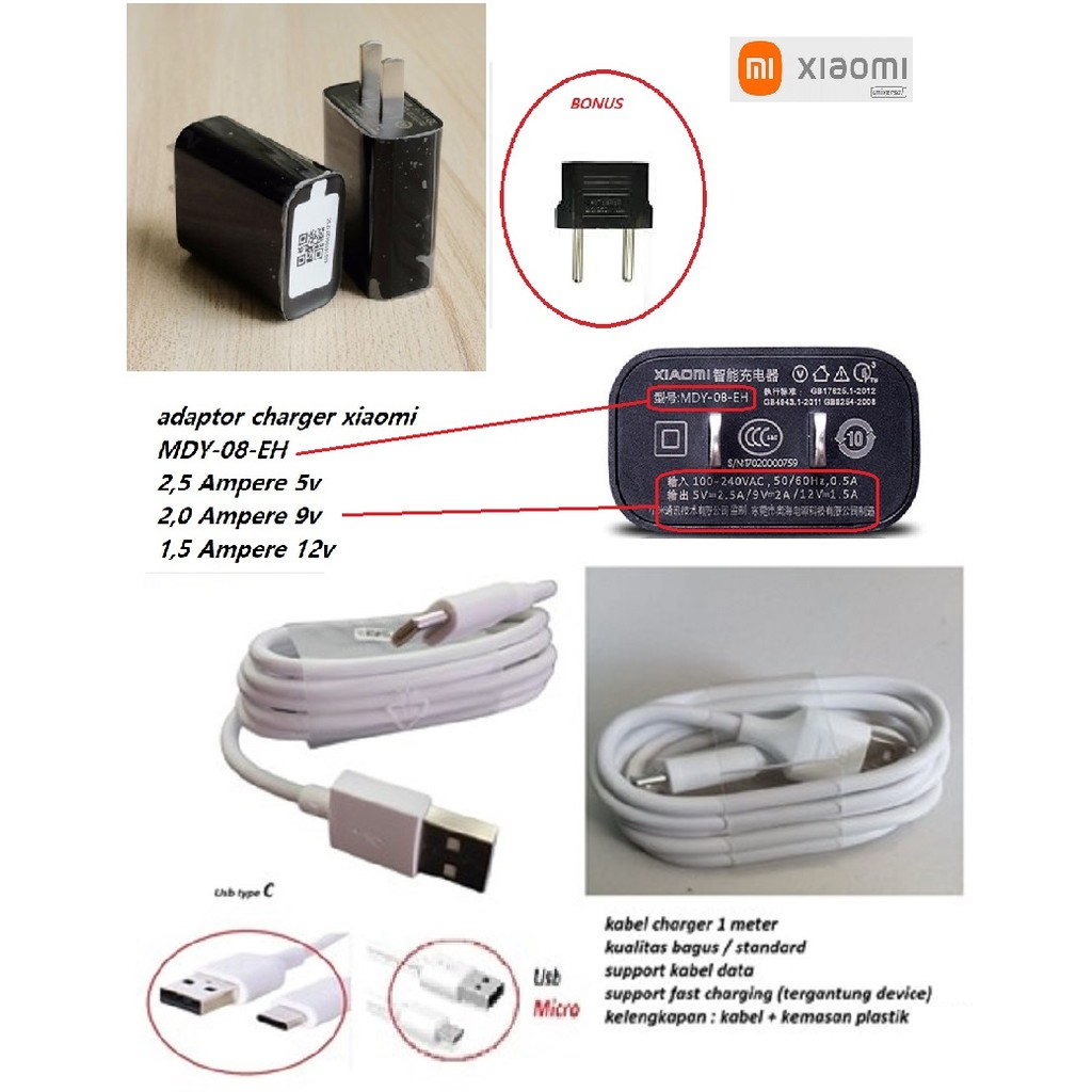 Usb C & micro kabel & adaptor  charger xiaomi Mi max 1 - Mi max 2 (MDE40/MDI40) - Mi max 3 - Mi max 