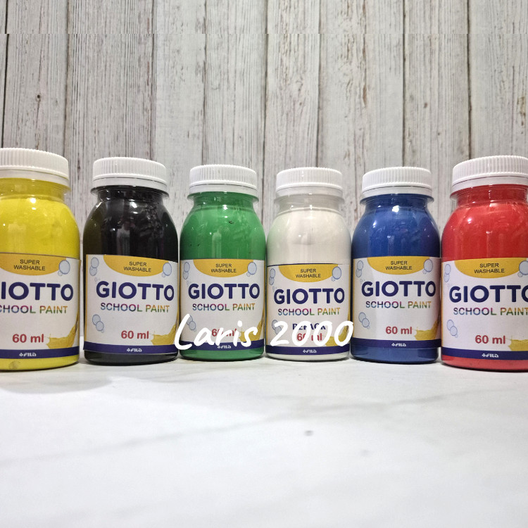 

(6 Warna) Cat Air Anak Giotto School Paint Washable 60ml Warna Primer Kuas Palet Spons Non ToxicCO