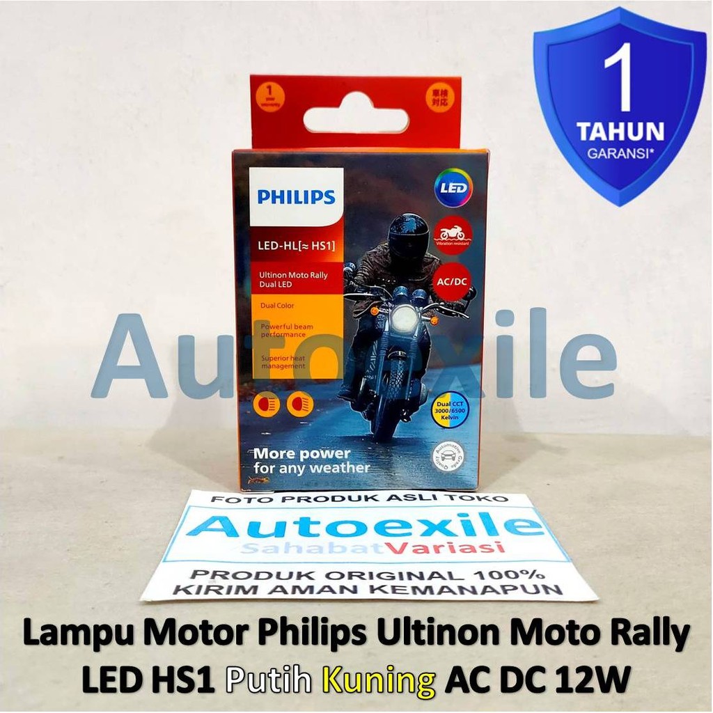 Philips Ultinon Moto Rally LED HL HS1 Dual CCT 2 Warna 6500K Putih 3000K Kuning AC DC Watt Tinggi La