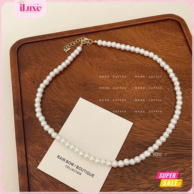 COD Kalung Mutiara Putih Choker Titanium Wanita Korea Mewah Perhiasan Emas Handmade