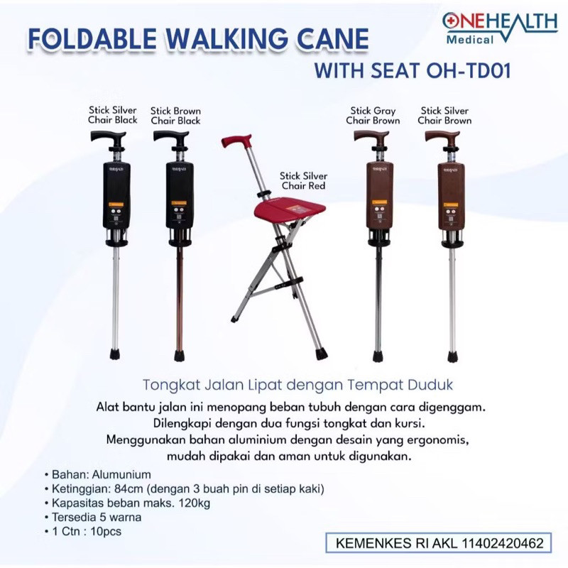 

Serenity OneHealth Tongkat Kursi Lipat Premium | OneHealth Serenity Folding Chair PP-501 PP 501 Aluminium Tongkat Duduk Portable Otomatis | Tongkat Serenity PP501
