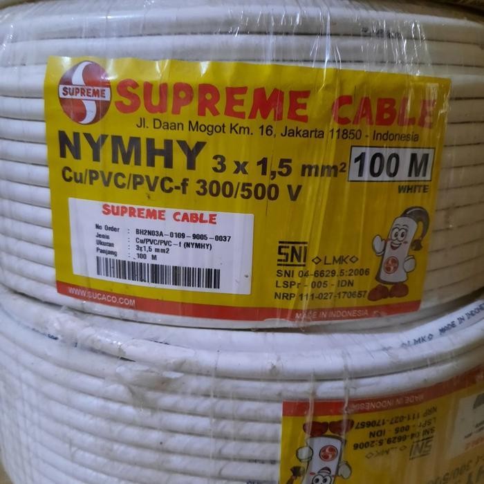 KABEL NYMHY 3X1.5 3X1,5 mm 100M (METER) SUPREME - Putih
