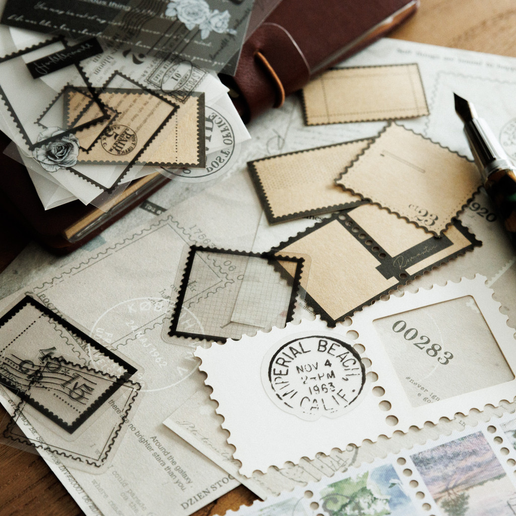 

100 pcs/set Vintage INS Stamp Style Stickers+material paper set handmade DIY Scrapbooking accessories