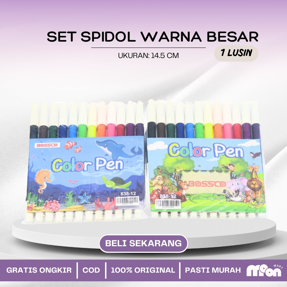 

(1 GROSS) Spidol BOSSCO 12 WARNA BESAR 838/ Spidol 12 warna BOSSCO 838/ BOSSCO pw 12 warna BESAR