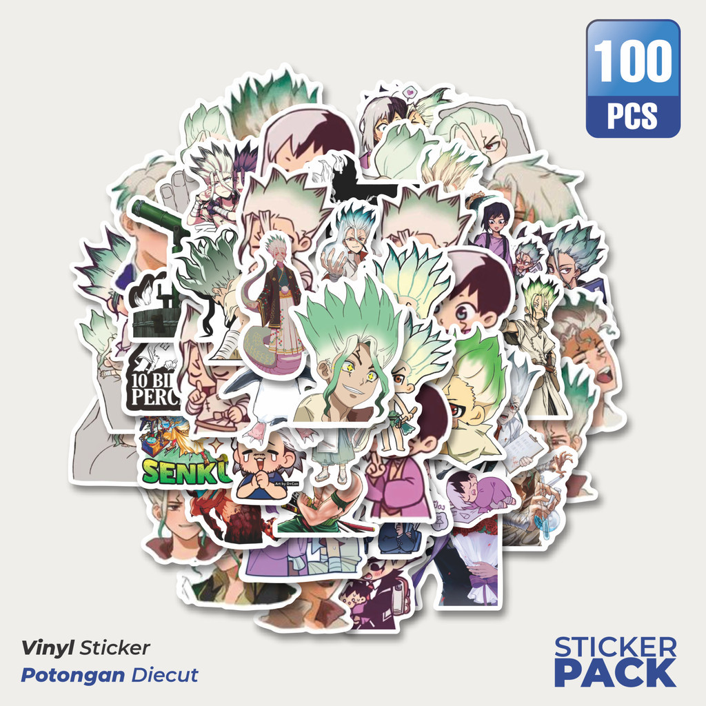 

100 PCS STIKER Anime Dr.Stone Sticker Waterproof Aesthetic- Untuk Laptop, Motor, dan Helm - Paper Stationery Pack