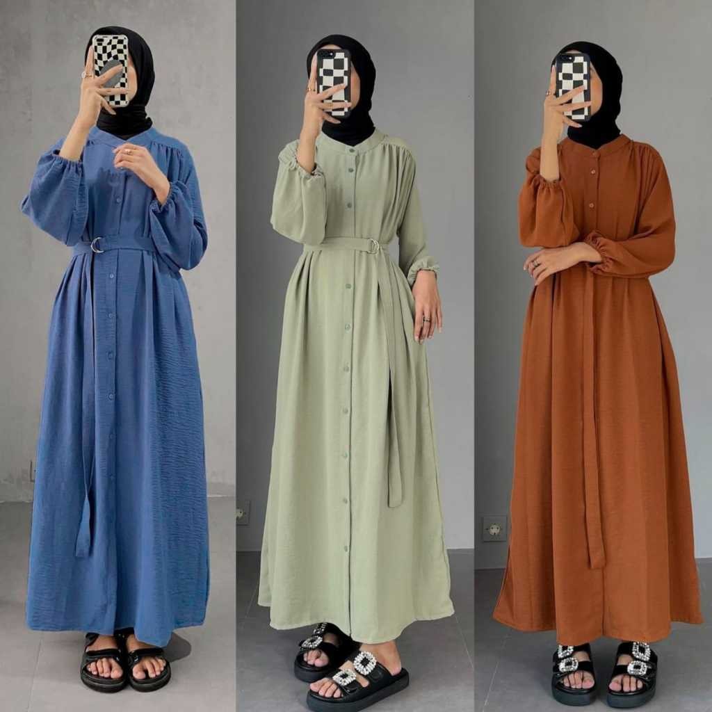 Kesya Dress Premium Gamis Crinkle Airflow Hitam/Terbaru