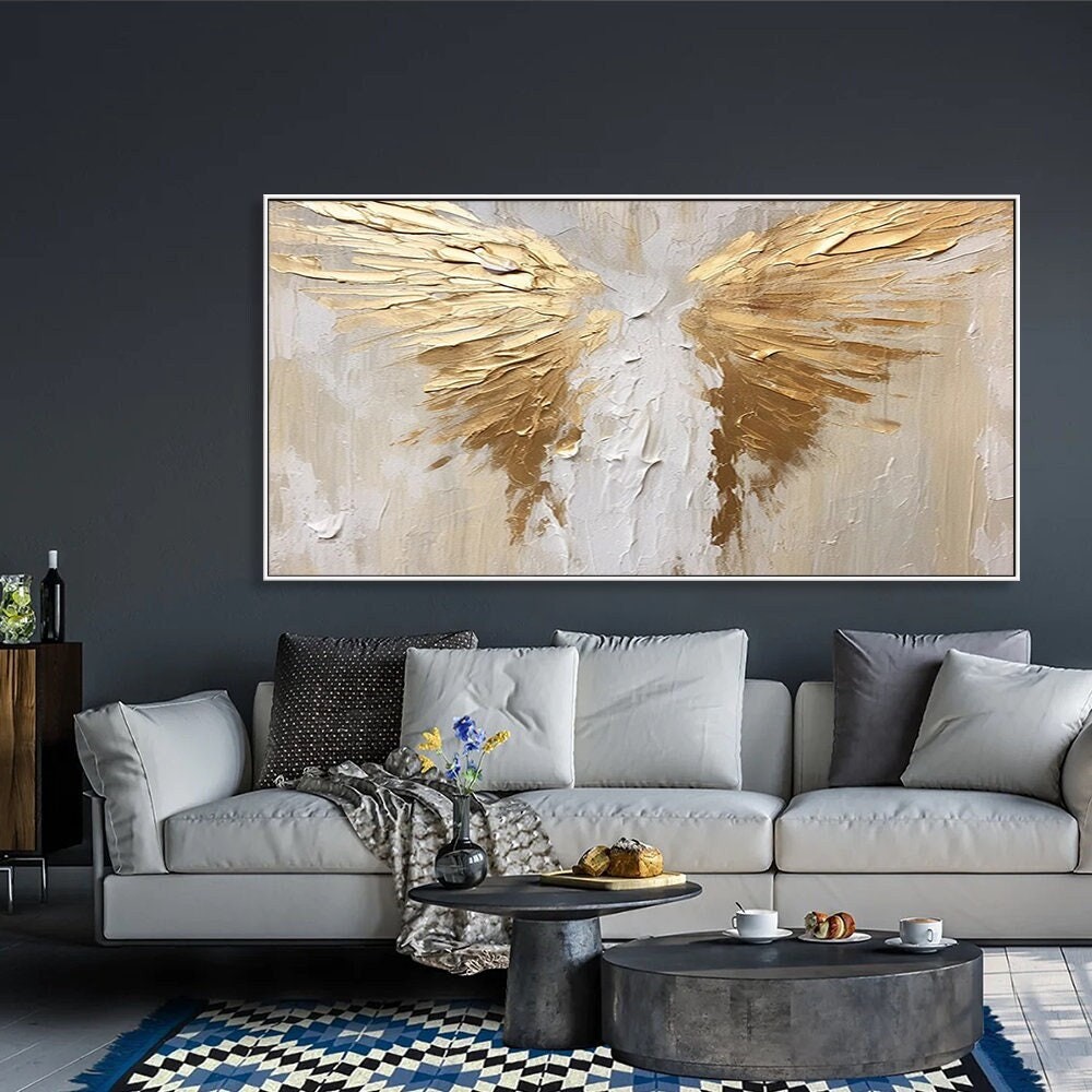 

Golden Wings Painting On Canvas 3D Abstract Wings Textured Wall Art Painting Largr Size Wall Decor Living Room Bedroom Wall Art