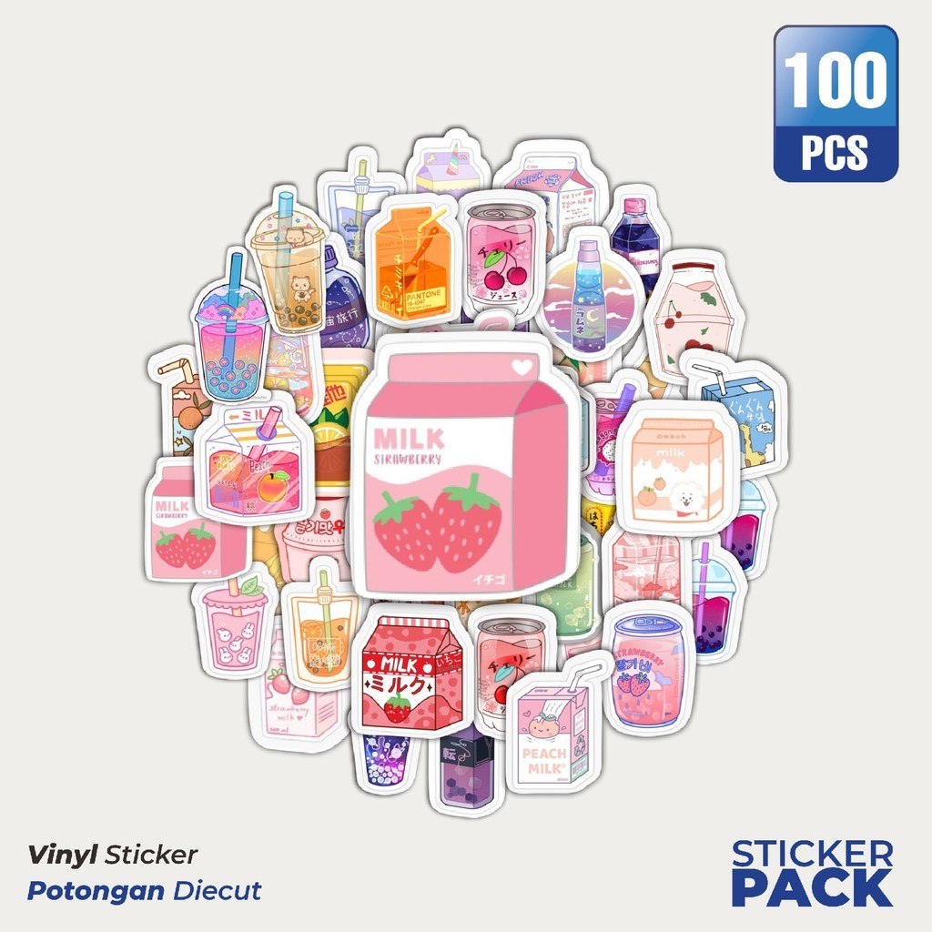 

MURAH 100 PCS Stiker Minuman Segar Waterproof Aesthetic- Untuk Laptop, Motor, dan Helm - Paper Stationery Pack