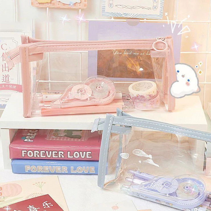 

Tempat Pensil Transparan Kotak Pensil Kapasitas Besar Pencil Case Blue Tas Alat Tulis Sekolah Tas Pensil Bersih Sederhana Desk Organizer Stationary